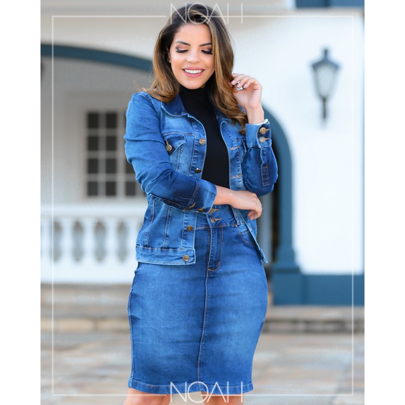 Blusa jeans hotsell com saia jeans