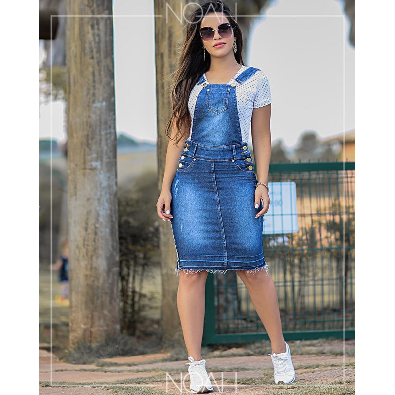 jardineira jeans midi