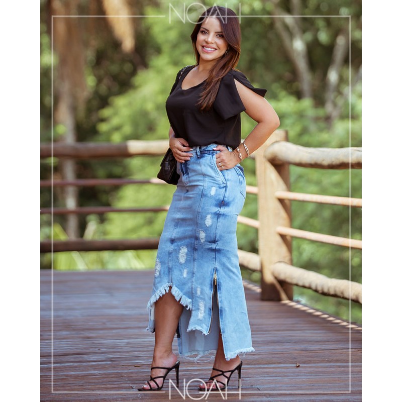 Juliene - Saia jeans claro longa