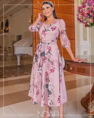 Vestido midi gode manga sales longa
