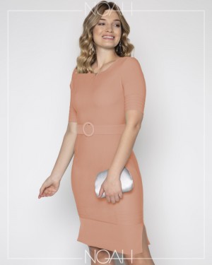 Vestido tubinho manga curta rose | Moda Evangelica e Executiva