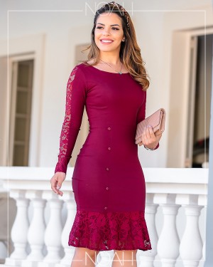 Graziele - Vestido evasê marsala