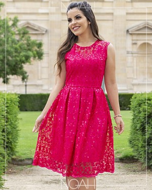 Vestido evasê renda paetê pink | Moda Evangelica e Executiva