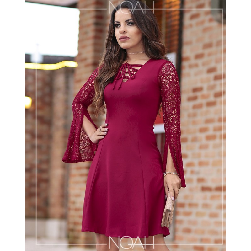 Graziele - Vestido evasê marsala